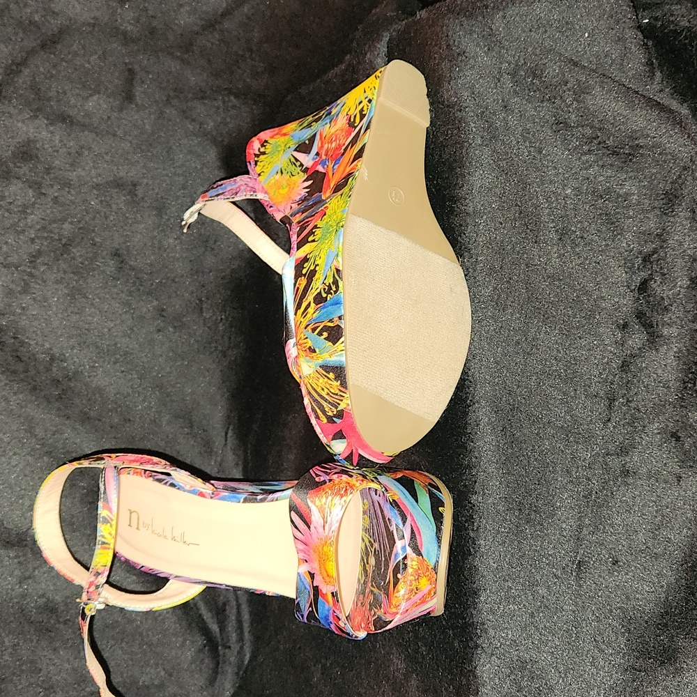 Colored wedges 7.5 worn once. Nicole Miller fashion brand.